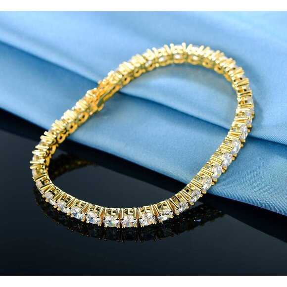 Gold Tennis Bracelet for Men and Women 18K Yellow Gold Plated Cubic Zirconia 6-9 - Picture 3 of 7